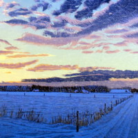 1 dag winter Lheeder es, 2016, klleurenhoutsnede, 18 x 62 cm, ingelijst 30 x 74 cm