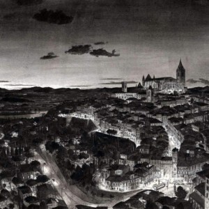 Stad in de Provence bij avond, 2018, Inkt en aquarel op papier 43 x 51 cm ingelijst 52 x 61 cm Stad in de Provence bij avond, 2018, Inkt en aquarel op papier 43 x 51 cm ingelijst 52 x 61 cm